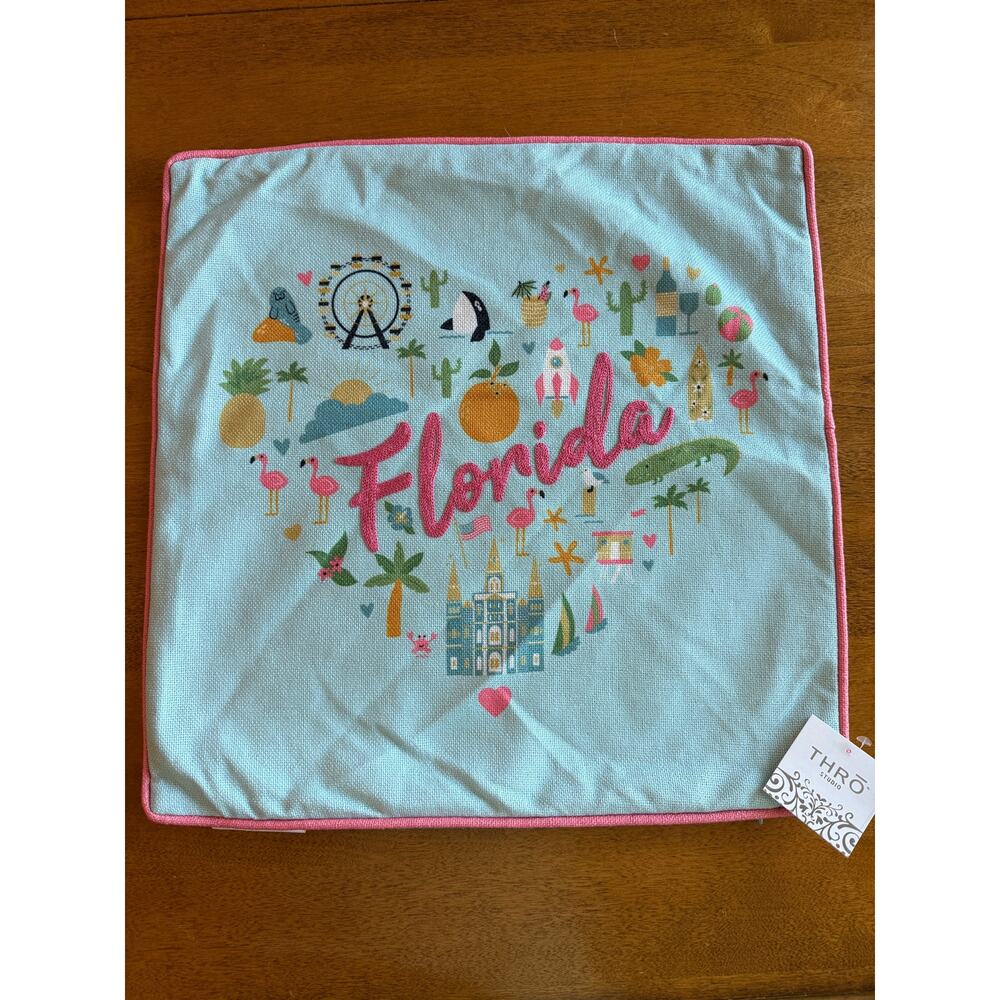 NWT Florida pillow cover - 20 x 20 Vacation Home Disney Sea World Outdoor Blue